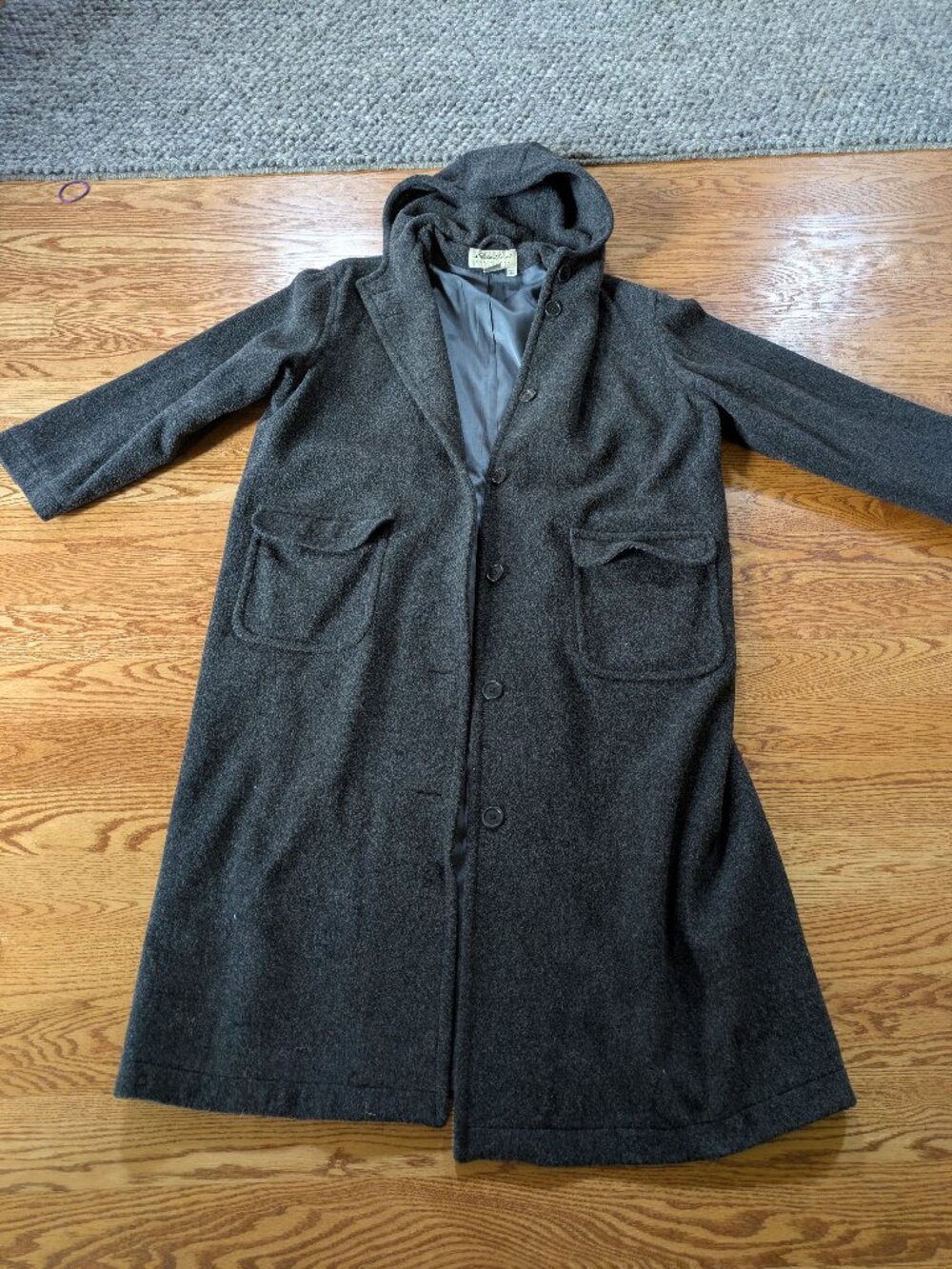 eddie bauer vintage woman wool blend long trench hooded coat lined size xl